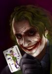  1boy batman_(series) card clown dc_comics glasgow_smile green_hair holding holding_card male_focus pongotown realistic smile solo the_dark_knight the_joker 