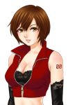  1girl breasts brown_hair cleavage elbow_gloves female gloves hamura_mayu large_breasts meiko short_hair simple_background solo vocaloid 