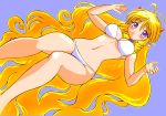  1girl bikini blonde_hair blush breasts gomamiso_sti horns long_hair original solo swimsuit ushita_kaoruko very_long_hair violet_eyes 