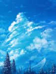  108 absurdres background clouds highres kanji nature no_humans original pine_tree scenery sky tree 