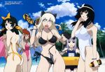  5girls :o absurdres adjusting_hair age_difference ahmey animal_ears annoyed ass assisted_exposure back bangs beach beads bikini black_bikini black_eyes black_hair blonde_hair blue_sky blue_swimsuit blunt_bangs bottle bow breasts casual_one-piece_swimsuit child cleavage closed_eyes clothed_navel clouds coopa covered_navel covering covering_breasts cowboy_shot criss-cross_halter druaga_no_tou facepalm fake_animal_ears fatina flat_chest grin groin hair_between_eyes hair_bow hair_ribbon hairband halter_top halterneck highleg highleg_swimsuit highres hips holding holding_shoes innertube kaaya ki_(druaga) kumazen_takashi large_breasts light_smile long_hair looking_at_viewer looking_back lotion megami mound_of_venus multiple_girls name_tag naughty_face navel o-ring_bikini o-ring_bottom o-ring_top ocean official_art one-piece_swimsuit open_mouth orange_bikini outdoors over_shoulder palm_tree parted_bangs pink_swimsuit ponytail profile redhead ribbon sandals scan school_swimsuit shoes short_hair side-tie_bikini side_cutout sidelocks silver_hair sky smile standing surprised swimsuit translated tree umbrella untied untying wardrobe_malfunction water white_eyes white_swimsuit wide-eyed wide_hips wind wings wristband 