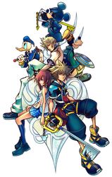  1girl 5boys absurdres disney donald_duck everyone goofy highres kairi kairi_(kingdom_hearts) keyblade kingdom_hearts kingdom_hearts_ii mickey_mouse multiple_boys nomura_tetsuya official_art organization_xiii riku roxas sora_(kingdom_hearts) 