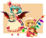  4girls animal_ears bad_id bat_wings bonnet bow braid chibi dog_ears dog_tail dress fang female flandre_scarlet hair_ribbon hat hat_ribbon hong_meiling inu_sakuya izayoi_sakuya kemonomimi_mode long_hair maid michii_yuuki multiple_girls red_eyes remilia_scarlet ribbon short_hair side_ponytail tail the_embodiment_of_scarlet_devil touhou twin_braids wings 