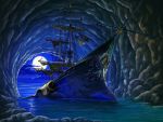  cave game_cg kuutei_senki moon no_humans scenery ship sky watercraft 