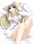  1girl bad_id blonde_hair blue_eyes breasts long_hair medium_breasts meso_(gjmeso) meso_(pixiv35947) moriaatii_(pixiv) no_panties shiny shirt solo 