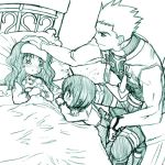  1boy 2girls archer bed fate/stay_night fate_(series) green lowres matou_sakura monochrome multiple_girls sick st_parasu tears tohsaka_rin younger 