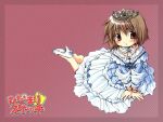  1girl aoki_ume blush bracelet dress hidamari_sketch high_heels jewelry princess shoes smile solo tiara towel wallpaper yuno 