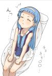  1girl bangs blue_hair blunt_bangs hair_tubes hairband kannagi long_hair nagi pleated_skirt skirt solo toilet toilet_use white_skirt 