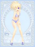  1girl bikini blonde_hair blue_eyes sandals silver_rain smile solo swimsuit toshiya wink 