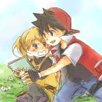  1boy 1girl hat lowres md5_mismatch notebook pokemon pokemon_special red_(pokemon) yellow_(pokemon) yuko_(pixiv271621) 