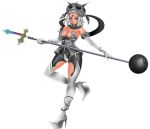  1041_(toshikazu) 1girl angol_fear armor bare_shoulders breast_spikes breasts cross elbow_gloves gloves hat high_heels keroro_gunsou polearm shoes short_hair solo soul_calibur soulcalibur soulcalibur_iv stiletto_heels thigh-highs weapon white_eyes white_hair 