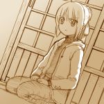  1girl casual fate/stay_night fate_(series) lowres monochrome saber sepia solo st_parasu 