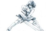  1girl 80s blue kaze_no_tani_no_nausicaa lowres monochrome nausicaa oldschool sketch solo studio_ghibli sword weapon 