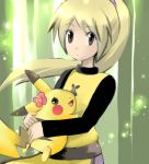  1girl 90s bad_id chuchu_(pokemon) female flower gradient gradient_background hair_flower hair_ornament pikachu pokemon pokemon_(game) pokemon_rgby pokemon_special solo tenko_(paradise) yellow_(pokemon) 