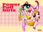  3girls animal_costume animal_ears bell black_hair blonde_hair blossom_(ppg) blue_eyes bubble bubbles_(ppg) bunny_costume bunny_tail bunnysuit buttercup_(ppg) carrot cartoon_network cat_ears cat_tail green_eyes hindenburg kemonomimi_mode kittysuit multiple_girls pink_eyes powerpuff_girls rabbit_ears redhead short_twintails smile tail twintails 