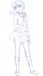  1girl blue monochrome original puyo school_uniform serafuku sketch solo 
