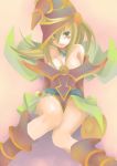  1girl blonde_hair blush boots breasts dark_magician_girl detached_sleeves duel_monster green_eyes hat long_hair pentacle solo witch_hat wizard_hat yu-gi-oh! yuu-gi-ou_duel_monsters yuuko_(elmo) 