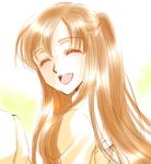  1girl :d ^_^ ^o^ brown_hair closed_eyes code_geass eyebrows eyebrows_visible_through_hair from_behind lowres open_mouth shirley_fenette simple_background smile solo turning_head upper_body white_background 