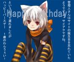  androgynous animal_ears blue_background cat_ears loo original simple_background solo striped 