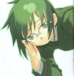  00s 1girl adjusting_glasses androgynous glasses green_eyes green_hair kino kino_no_tabi kuroboshi_kouhaku reverse_trap short_hair solo tomboy 
