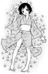  barefoot feet japanese_clothes kimono monochrome original satou_atsuki 