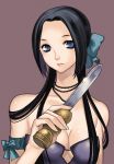  1girl arm_ribbon black_hair blue_eyes dagger hidematsu_(fsc) knife long_hair looking_at_viewer original ribbon solo weapon 