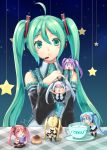  5girls ahoge bad_id blue_eyes blue_hair chibi cup cuteg detached_sleeves frills hatsune_miku hicibi long_hair milk multiple_girls multiple_persona twintails vocaloid 