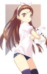  1girl buruma gym_uniform hair_ribbon idolmaster kawata_hisashi minase_iori rabbit ribbon solo stuffed_animal stuffed_bunny stuffed_toy thigh-highs 