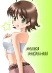  1girl awakened_miki brown_hair green_eyes hoshii_miki idolmaster itsuki_sayaka midriff short_hair 