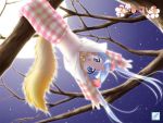  1girl blue_eyes blue_hair child female game_cg in_tree jpeg_artifacts long_hair louis louis&amp;visee moon night pajamas plaid sky solo tail tail_tale tamae tree twintails upside-down wallpaper 