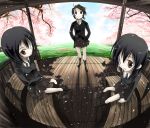  3girls cherry_blossoms fisheye multiple_girls nagomiya original school_uniform serafuku 