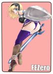  armor ass blonde_hair blue_eyes fantasy_earth_zero highres seven_flavor_spice shield shiun sword thigh-highs weapon 