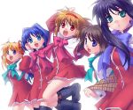  5girls alternate_costume jumping kanon kawasumi_mai minase_nayuki misaka_shiori multiple_girls oekaki red_skirt sawatari_makoto school_uniform serafuku skirt thigh-highs tsukimiya_ayu zen 