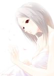  00s 1girl 2005 artist_name bare_shoulders blanket el elysion eri_(artist) hands petals red_eyes short_hair silver_hair solo sound_horizon white white_background 