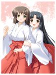  2girls hakama japanese_clothes kariga miko multiple_girls red_hakama 