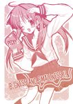  1girl brand_name_imitation gradient hiiragi_kagami lucky_star monochrome pink sakura_hanpen sakura_sakura school_uniform serafuku solo 