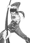  1boy face fate/stay_night fate_(series) gae_bolg hands lancer male_focus monochrome polearm simple_background solo spear weapon yamaguchi_homupe 