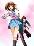  1boy 1girl adachi_yousuke brown_hair kyon school_uniform serafuku short_hair suzumiya_haruhi suzumiya_haruhi_no_yuuutsu 