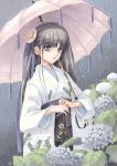  flower hydrangea japanese_clothes kimono rain umbrella yuu_(yuyukaikan) 