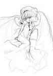  1girl bat_wings female hat monochrome randou remilia_scarlet sketch solo touhou white_background wings 