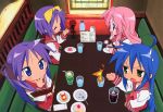  4girls absurdres cake eating food highres hiiragi_kagami hiiragi_tsukasa ice_cream izumi_konata lucky_star multiple_girls official_art pastry scan school_uniform serafuku siblings sisters takara_miyuki twins 