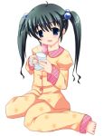  1girl black_hair blue_eyes cup mug pajamas solo twintails yamasaki_tomoya 