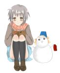  1girl hizu ichiya_(obey) nagato_yuki panties pantyshot simple_background snowman solo suzumiya_haruhi_no_yuuutsu underwear 