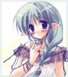  1girl blush braid elf green_hair hair_over_shoulder long_hair pointy_ears ryouka_(suzuya) single_braid solo 