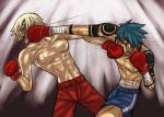 2boys aizawa_yoshihiko ashita_no_joe boxing crosscounter kamina male_focus multiple_boys parody punching sarashi shirtless shorts tattoo tengen_toppa_gurren_lagann viral 