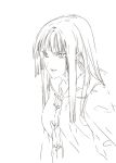  1girl :o blush buttons long_hair long_sleeves monochrome morii_shizuki original parted_lips shirt sidelocks simple_background sketch solo upper_body white_background 