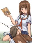  blush book brown_eyes brown_hair hoshino_yuumi kimi_kiss lap_pillow long_hair school_uniform serafuku 