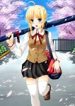  fate/stay_night fate_(series) saber school_uniform serafuku shizuku_(artist) thigh-highs white_legwear zettai_ryouiki 