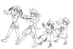  1boy 3girls caro_ru_lushe erio_mondial frapowa lucky_star lyrical_nanoha mahou_shoujo_lyrical_nanoha mahou_shoujo_lyrical_nanoha_strikers monochrome motteke!_serafuku multiple_girls parody sketch subaru_nakajima teana_lanster thigh-highs 