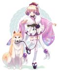  1girl animal_ears dog dog_ears hirano_katsuyuki japanese_clothes kimono kimono_skirt leash role_reversal shiba_inu solo tabi thigh-highs zettai_ryouiki 